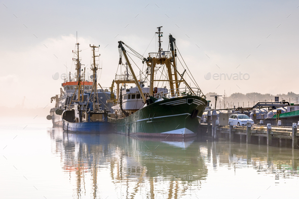 Modern Fishing Ships In Hazy Weather Haringvliet Stock Photo By